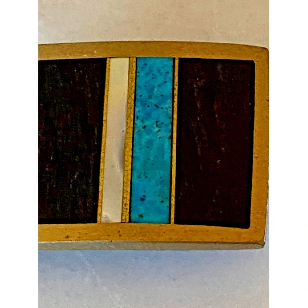 MIKE ROGERS Artist Custom Belt Buckle Albuquerque, NM, Vintage Brass Turquoise